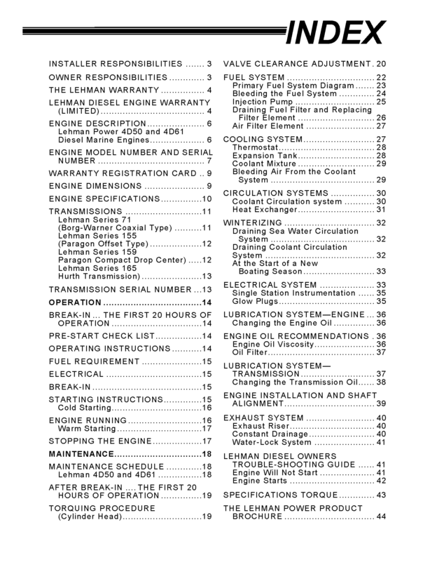 Lehman Operators Manual & Parts ID #4CB1 (4D50 & 4D61