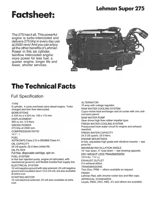 Lehman SpecSheet SP275 Super (Ford 2728TIM)